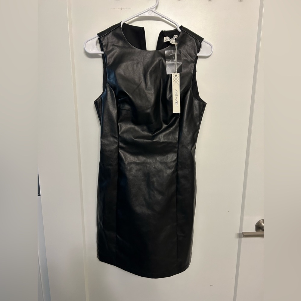 NWT She + Sky Black Faux Leather Dress - Picture 2 of 10